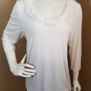 BELLA BIRD White Gathered Pleated Neck Line Top XL